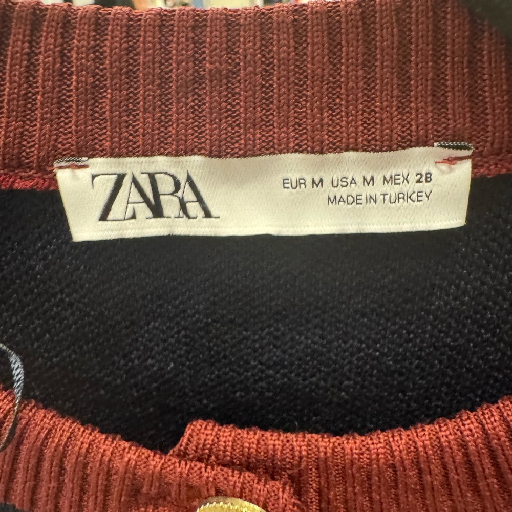 Zara Black and Red Knit Cardigan and matching skirt with Gold Accents - Picture 3 of 4